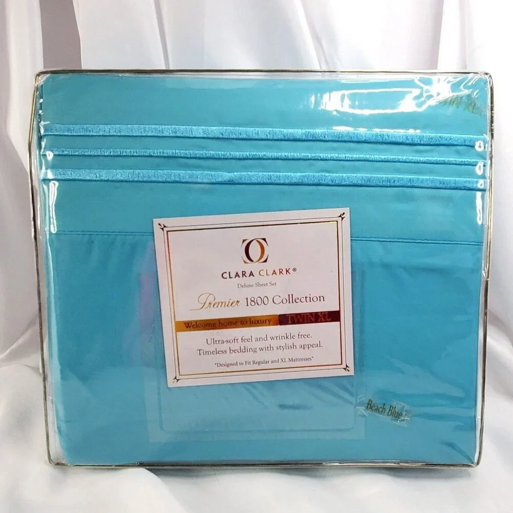 Clara Clark Premier 1800 Collection Twin XL 3-Piece Sheet Set Beach Blue NEW